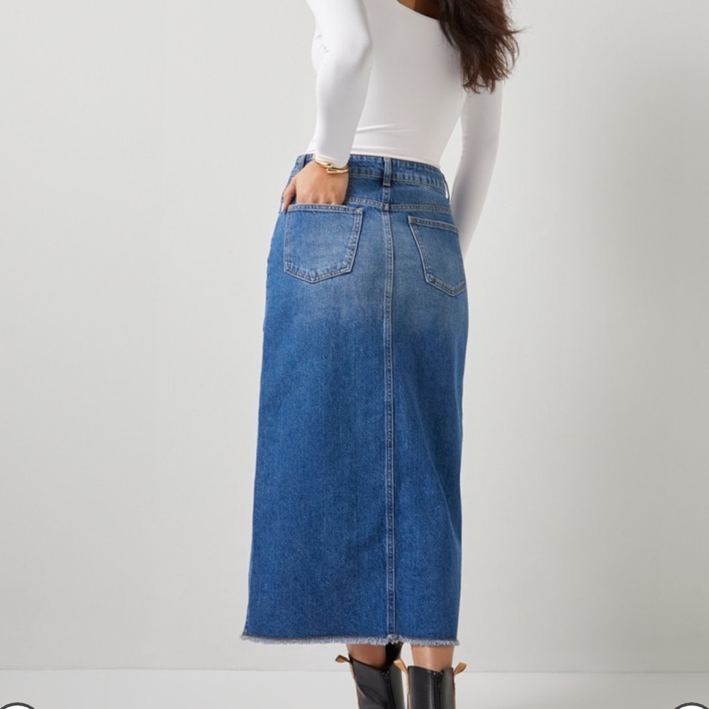 Dark Wash Denim Midi Skirt - Picture 4 of 17